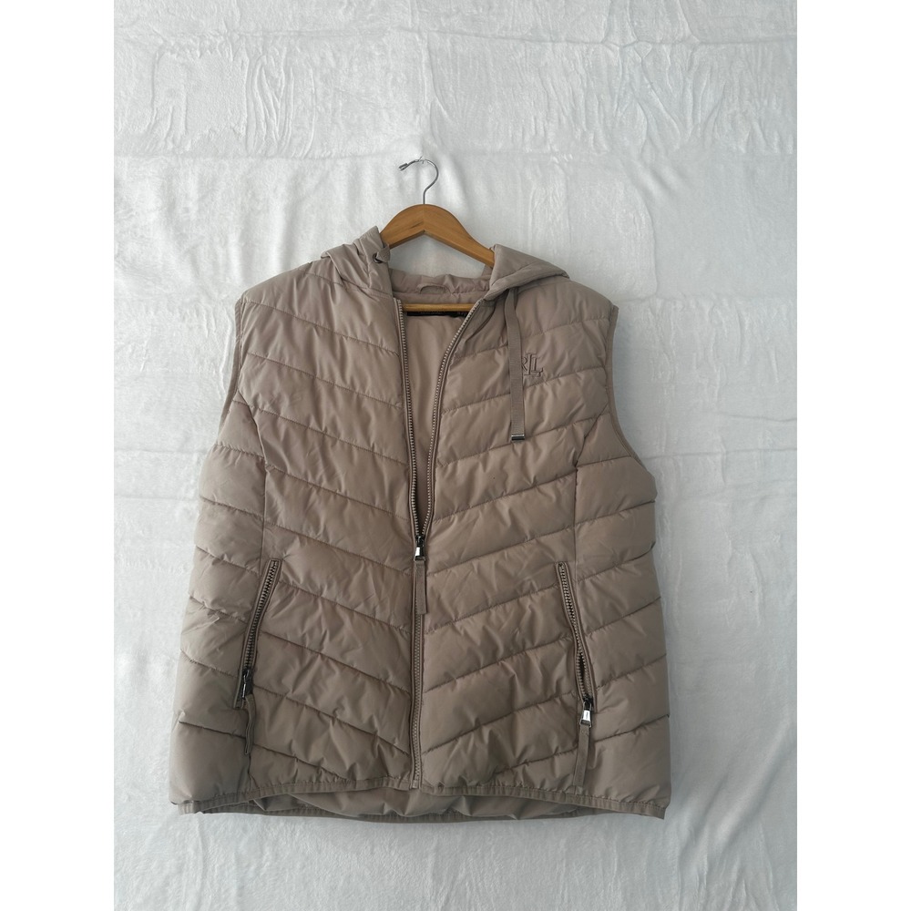 Ralph Lauren Women's Tan Puffer Vest Hooded Full Zip‎ Size XL